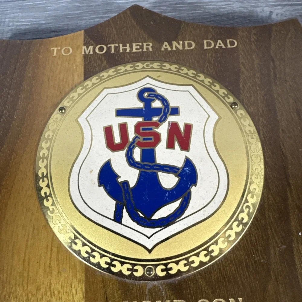 Vtg To Mother And Dad From Your‎ Son USN Navy Wood Plaque Great Lakes Illinois
